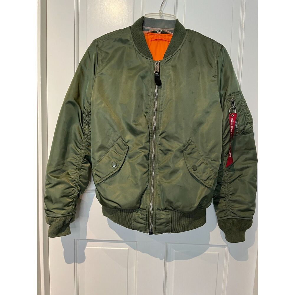 Alpha Industries Women’s MA-1 Bomber Jacket Sage Green Orange Lining